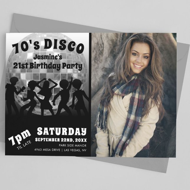Invitación Foto de cumpleaños Disco de los 70 | Bola de purpu (Subido por el creador)