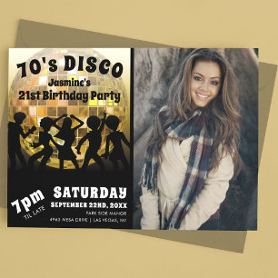 Invitación Foto de cumpleaños Disco de los 70 Bola de purpu