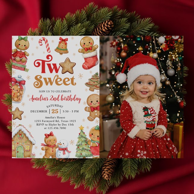Invitación Foto de cumpleaños dulce de Navidad dos 2do (Subido por el creador)
