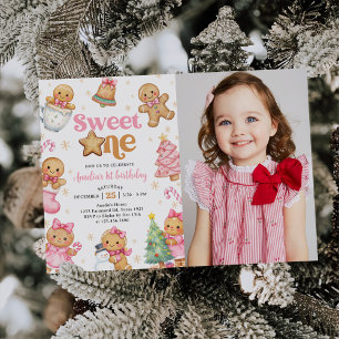 Invitación Foto de cumpleaños dulce galleta de Navidad 1er
