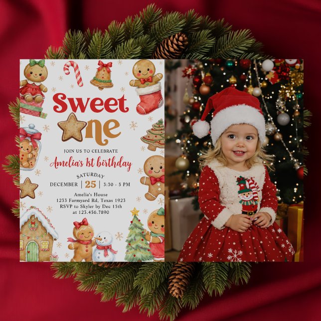 Invitación Foto de Cumpleaños Dulce Uno Galleta de Navidad 1e (Subido por el creador)