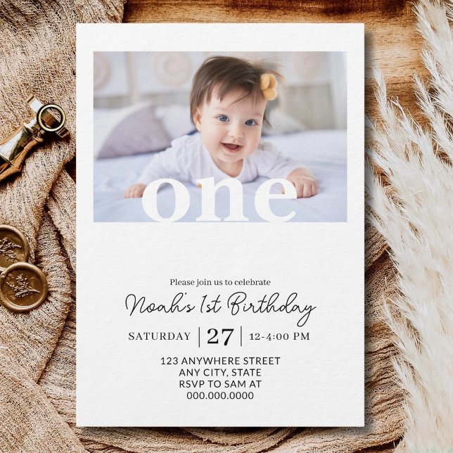 Invitación Foto de cumpleaños editable para niña de 1 año Pri (Subido por el creador)