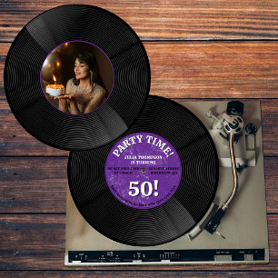 Invitación Foto de cumpleaños emblemático con disco de vinilo