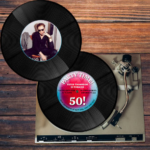 Invitación Foto de cumpleaños emblemático con disco de vinilo
