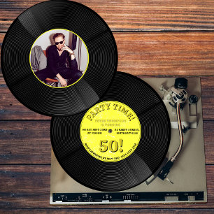 Invitación Foto de cumpleaños emblemático con disco de vinilo