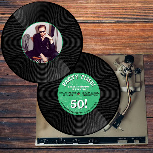 Invitación Foto de cumpleaños emblemático con disco de vinilo