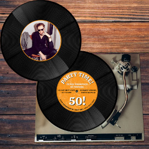 Invitación Foto de cumpleaños emblemático con disco de vinilo