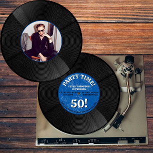 Invitación Foto de cumpleaños emblemático de música de vinilo
