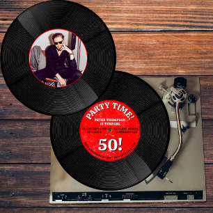 Invitación Foto de cumpleaños emblemático de música de vinilo