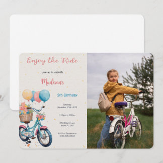 Invitación Foto de cumpleaños en bicicleta rosa y azul