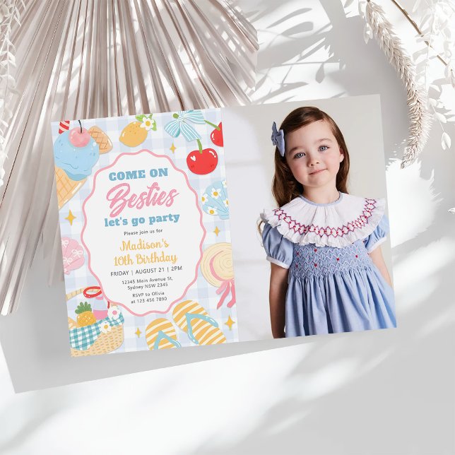 Invitación Foto de cumpleaños en la playa con doodle pastel d (Subido por el creador)