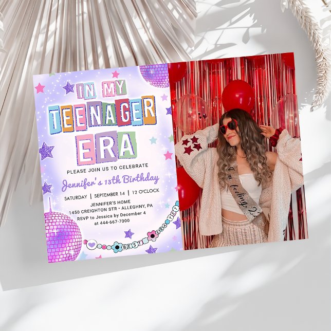 Invitación Foto de cumpleaños en mi adolescencia Purple Disco (Subido por el creador)