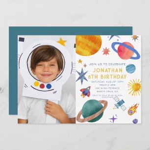 Invitación Foto de cumpleaños espacial del astronauta