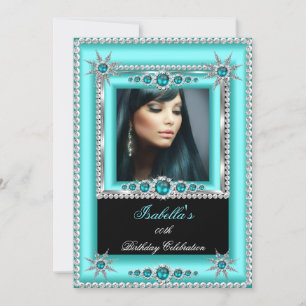Invitación Foto de Cumpleaños Exótica Aqua Azul Turquesa Copo