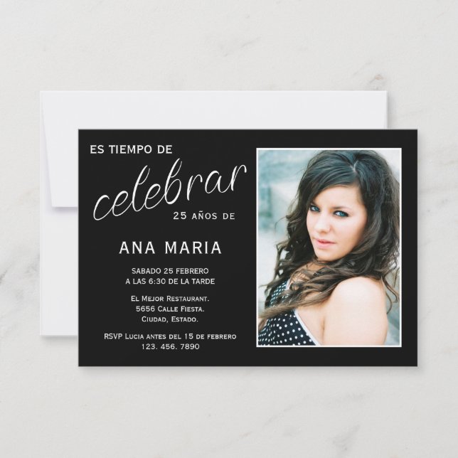 Invitación Foto de cumpleaños femenino en español (Anverso)