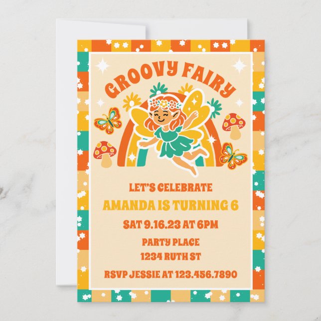 Invitación Foto de cumpleaños floral retro mágico de hadas (Anverso)