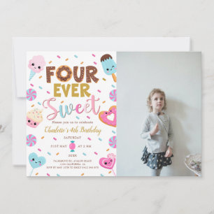 Invitación Foto de cumpleaños Four Ever Sweet Donut 4º cumple