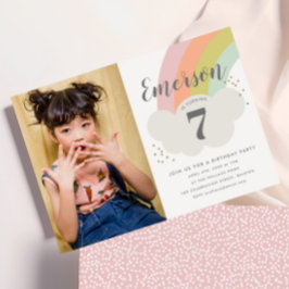 Invitación Foto de cumpleaños infantil con arcoíris pastel