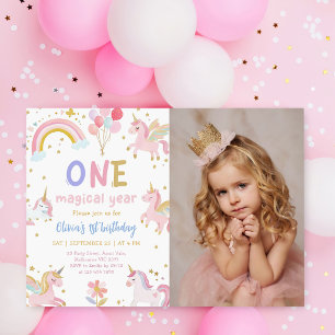 Invitación Foto de cumpleaños mágico de un unicornio