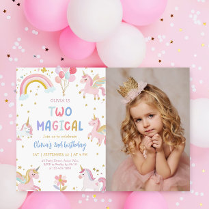 Invitación Foto de cumpleaños mágico de unicornio pastel núme
