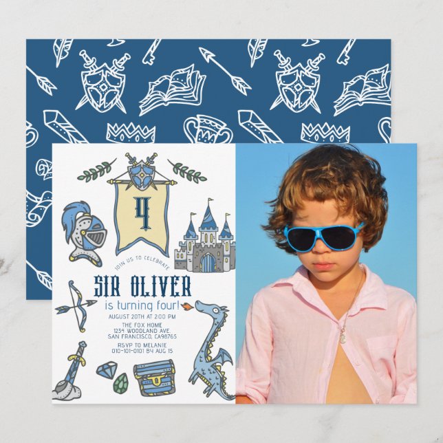 Invitación Foto de cumpleaños medieval del castillo del Dragó (Anverso / Reverso)