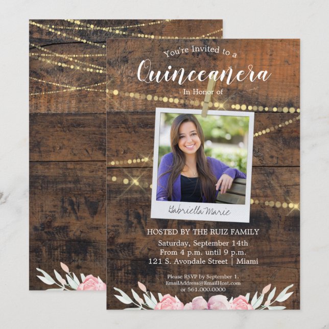 Invitación Foto de cumpleaños número 15 de Rustic Western Qui (Anverso / Reverso)