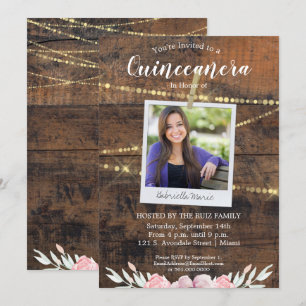 Invitación Foto de cumpleaños número 15 de Rustic Western Qui