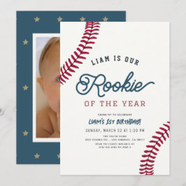 Invitación Foto de cumpleaños número 1 de Béisbol Novato del