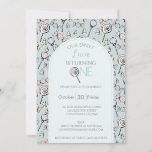 Invitación Foto de cumpleaños número 1 de Blue Candy First