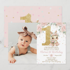 Invitación Foto de cumpleaños número 1 de conejo bailarina co