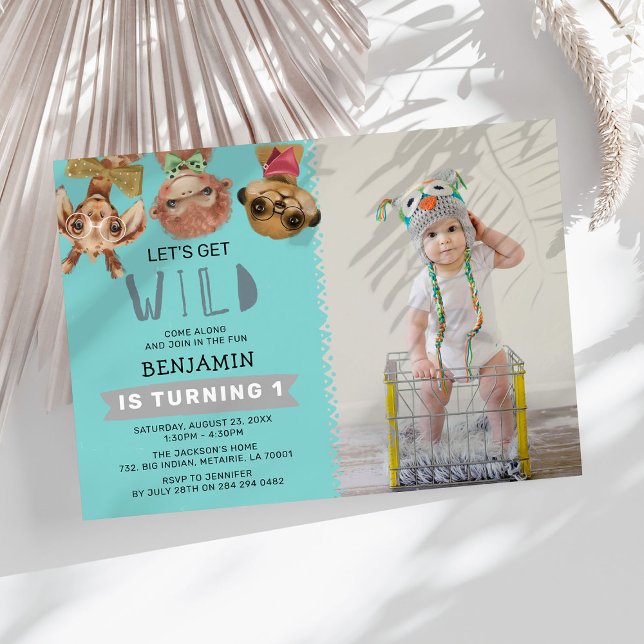 Invitación Foto de Cumpleaños número 1 de Cute Let's Get Wild (Subido por el creador)