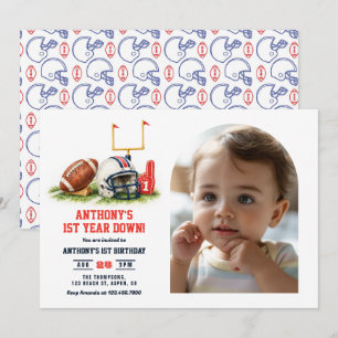 Invitación Foto de cumpleaños número 1 de fútbol americano de