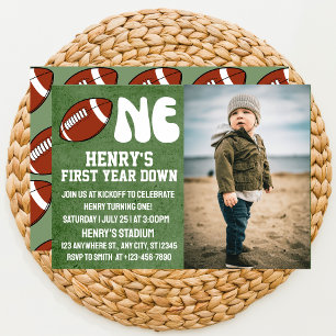 Invitación Foto de cumpleaños número 1 de fútbol americano de
