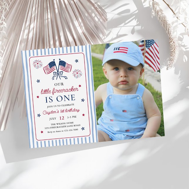 Invitación Foto de cumpleaños número 1 de Little Firecracker  (Subido por el creador)