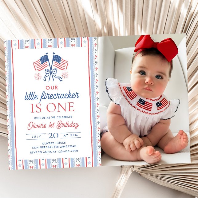 Invitación Foto de cumpleaños número 1 de Little Firecracker  (Subido por el creador)