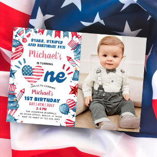 Invitación Foto de cumpleaños número 1 de Little Firecracker 