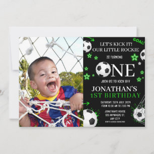Invitación Foto de cumpleaños número 1 de niños de fútbol
