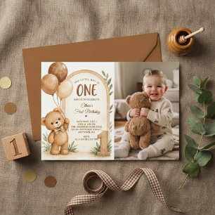 Invitación Foto de cumpleaños número 1 de Oso Pardo Neutral e