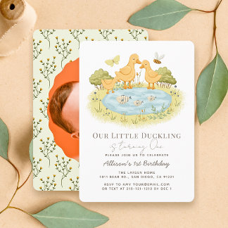 Invitación Foto de cumpleaños número 1 de patito familia del