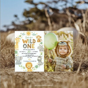 Invitación Foto de cumpleaños número 1 de Safari de Animales