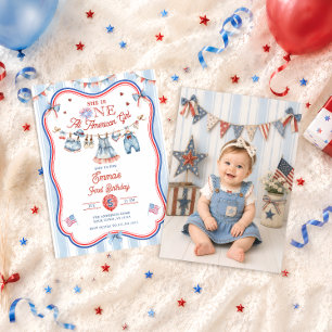 Invitación Foto de cumpleaños número 1 de una niña muy americ