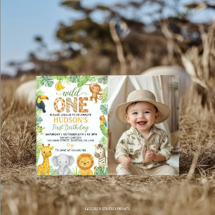Invitación Foto de cumpleaños número 1 de Wild One Animals Sa