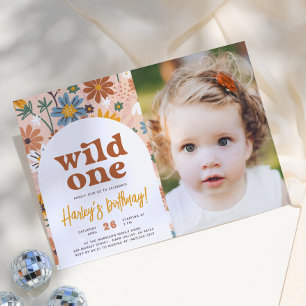 Invitación Foto de cumpleaños número 1 de Wild One Retro Boho