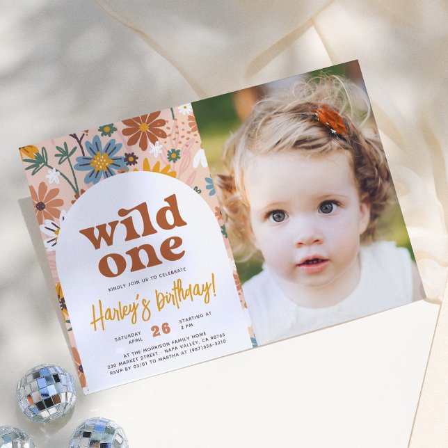 Invitación Foto de cumpleaños número 1 de Wild One Retro Boho (Subido por el creador)