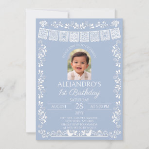 Invitación Foto de cumpleaños número 1 del niño en Dusty Blue