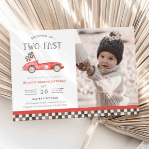 Invitación Foto de cumpleaños número 2 de Dos Autos Rojos Ráp