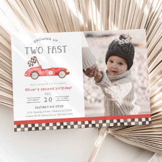 Invitación Foto de cumpleaños número 2 de Dos Autos Rojos Ráp