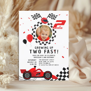 Invitación Foto de cumpleaños número 2 de Dos Autos Rojos Ráp