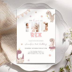 Invitación Foto de cumpleaños número 2 de Dos Rex Dinosaurio