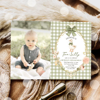 Invitación Foto de cumpleaños número 2 de Gingham Two Silly G
